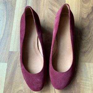Madewell cranberry suede wooden heels